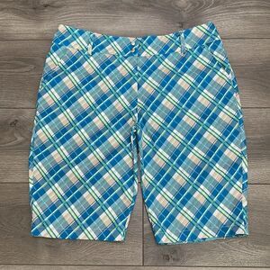 GG Blue High Rise Bermuda Stretch Golf Shorts Blue‎ Plaid Size 12